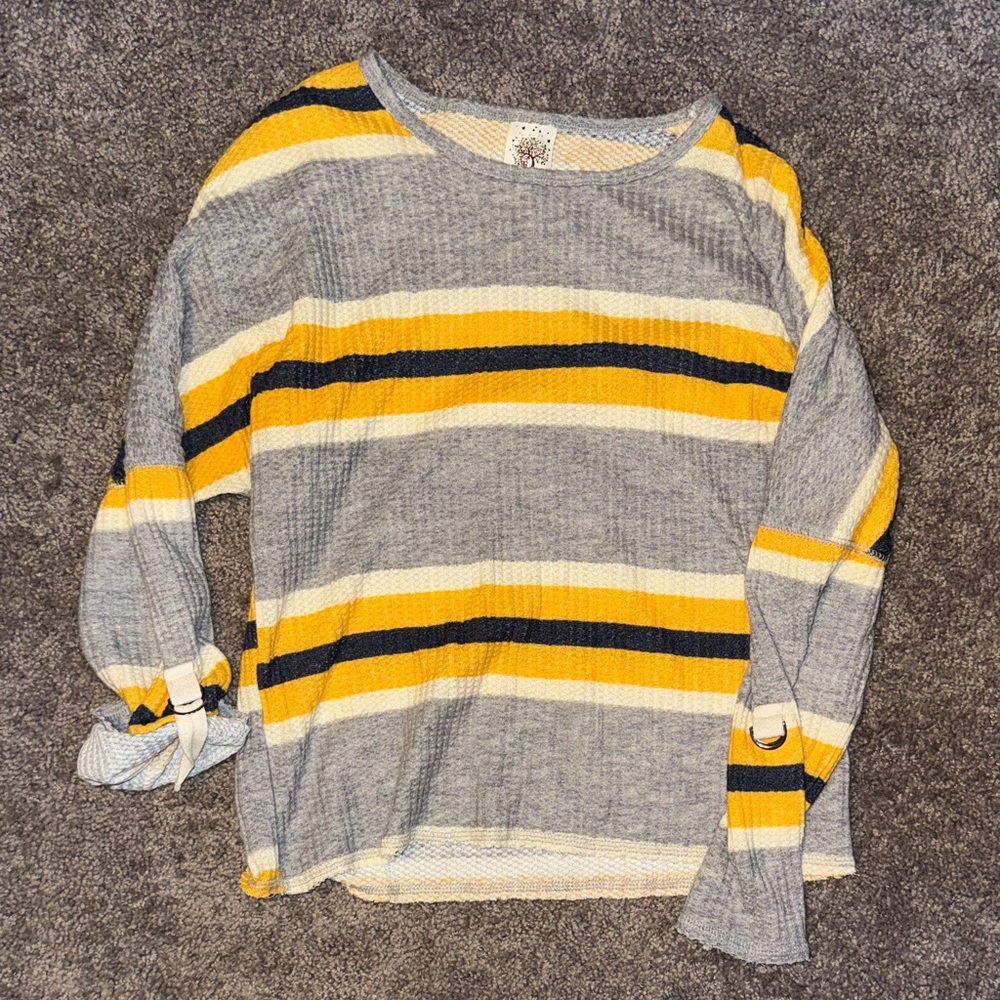Self Esteem Gray and Yellow Striped Top